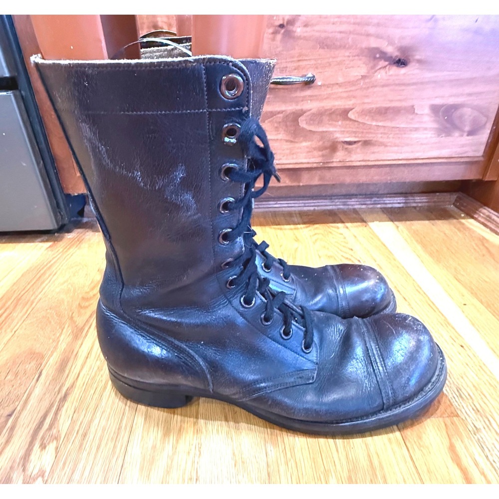 Vintage Brown Leather Paratrooper Combat Boots‎ Cap Toe Lace Up Military Sz 11.5